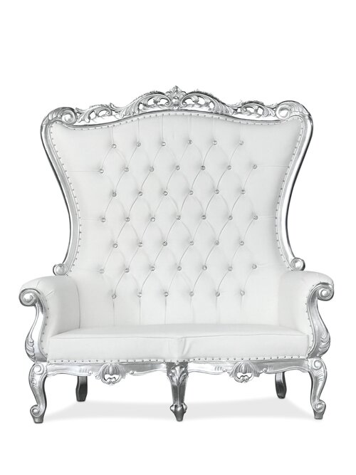 White and Silver Double Throne Chair