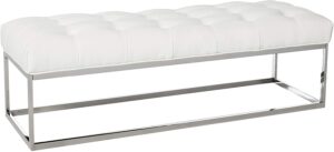 Biago Stainless Steel Contemporary Oversize Tufted Bench in Faux Leather