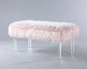 Modern Contemporary Faux Fur Acrylic Leg Bench, Pink