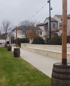 Patio String Light Rentals With Wine Barrel Base