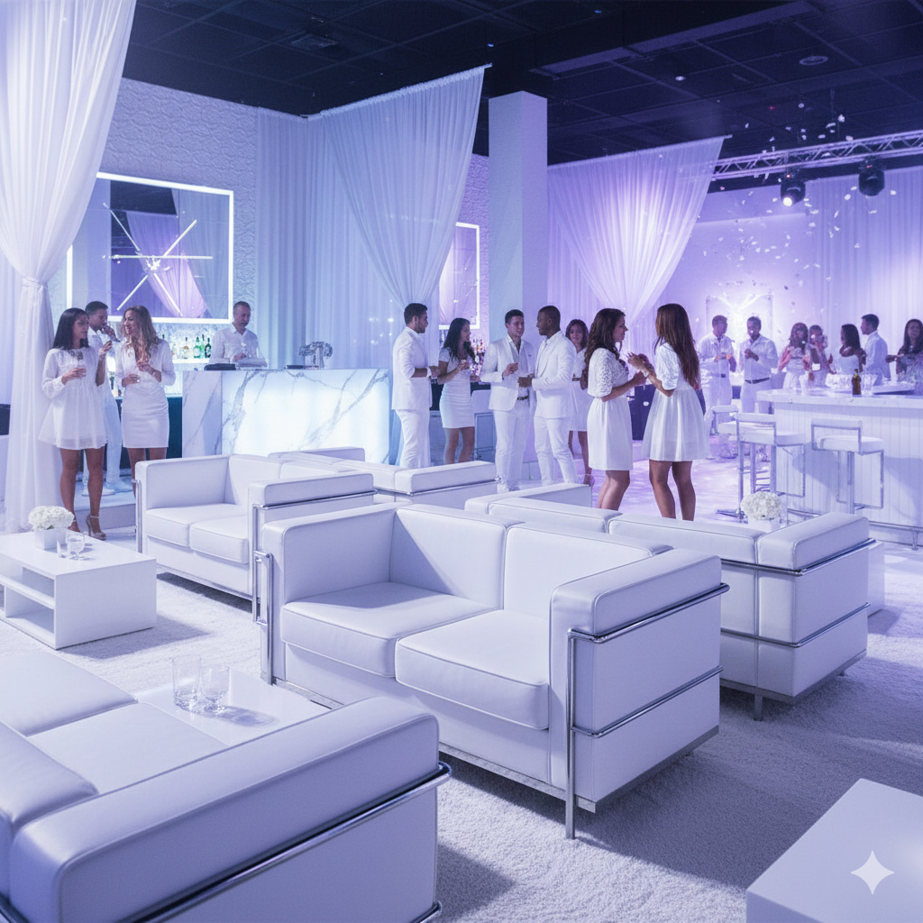 White Leather Lounge Loveseat Rentals in Dallas DFW