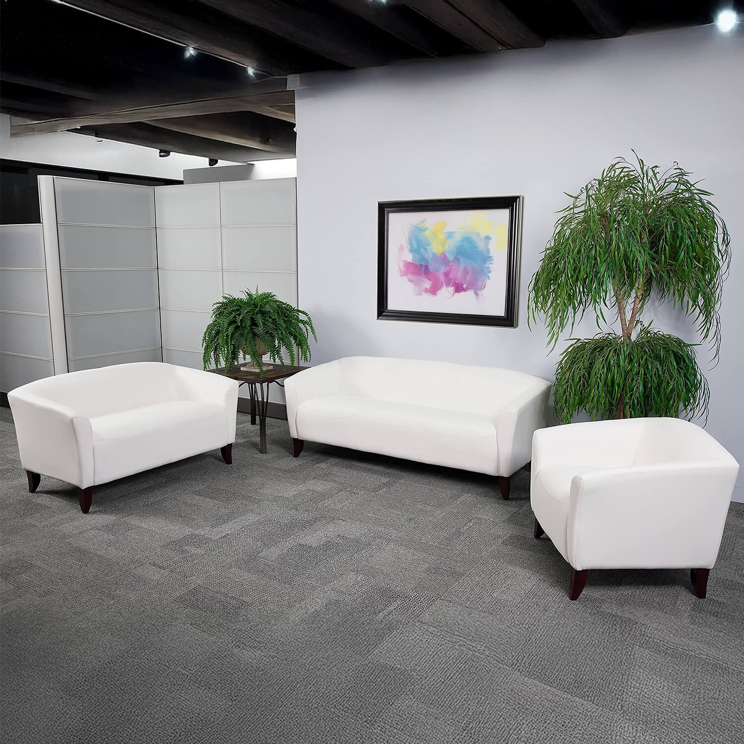 White Leather Lounge Sofa Rentals in Dallas DFW