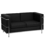 Black Leather Loveseat With Metal Casing Rentals