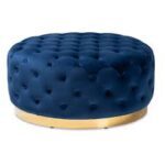 Round Blue With Gold Ottoman Rentals Round Blue With Gold Ottoman Rentals