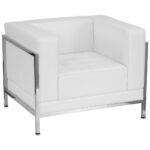 White Leather Chair With Metal Casing Rentals in Dallas DFW Area